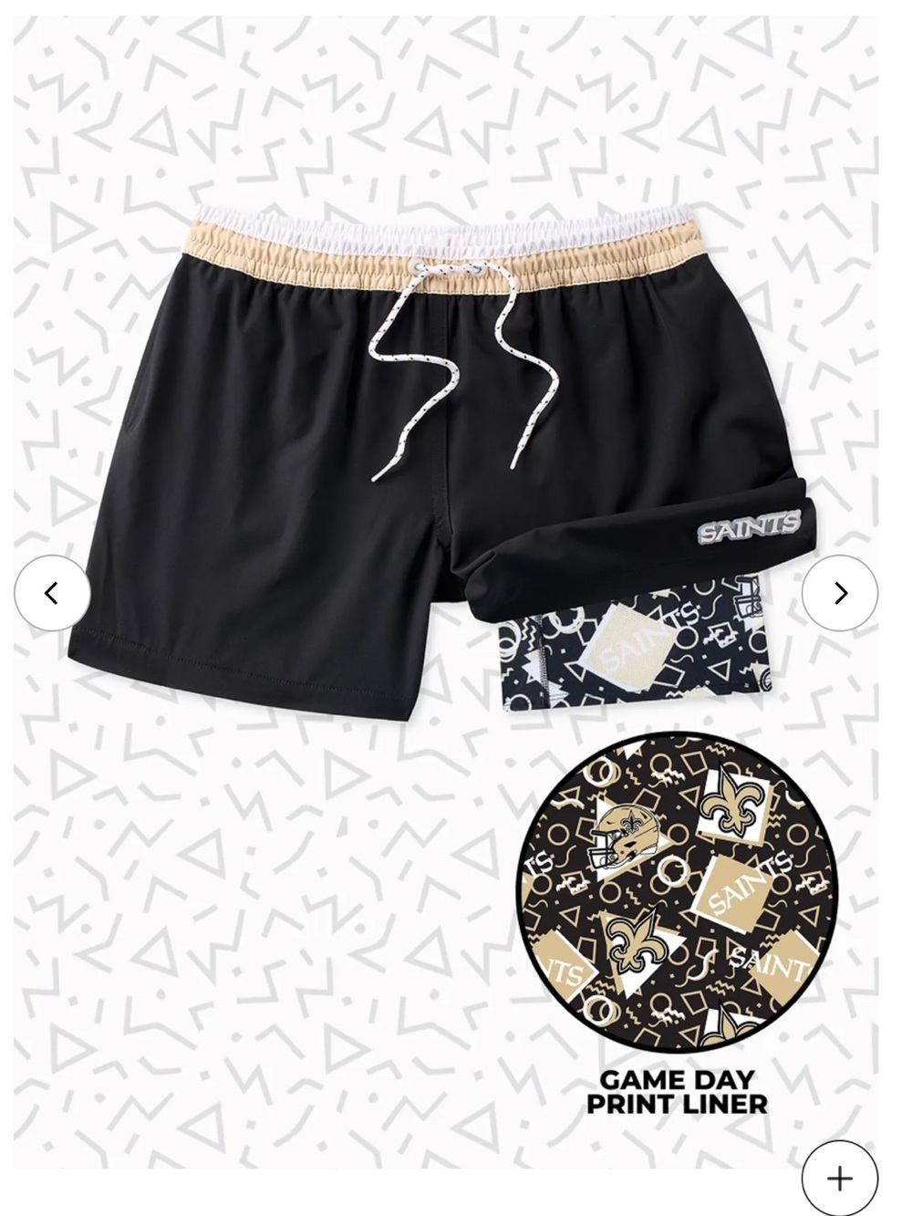 New Chubbies New Orleans Saints Lined Black & Gold Swim Trunks Shorts XS 5.5”